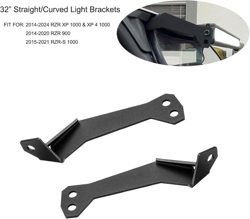 DarSeity 32" Upper Roof Windshield Straight Curved Light Bar Mount Brackets for Polaris RZR XP 1000 900 RZR-S 1000, No Drilling Required (32" Light Brackets) - Image 2